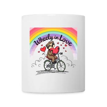 Adorable Sloth on Bicycle with Heart and Rainbow - Mug - white - Front