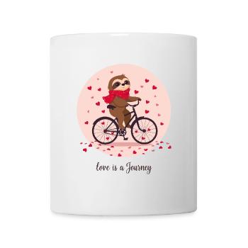 “Love Is a Journey” Sloth on Heart Bike Hearts - Mug - white - Front