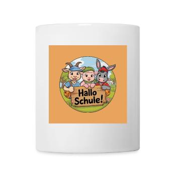 Einschulung Hallo Schule mit lustigen Tieren - Tasse - Weiß - Vorne
