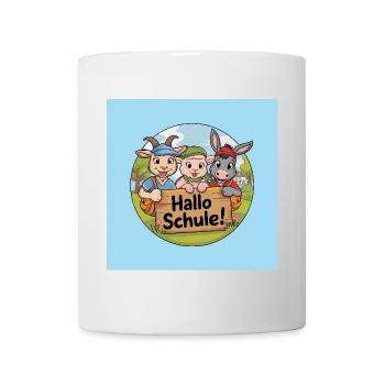 Einschulung Hallo Schule mit lustigen Tieren - Tasse - Weiß - Vorne