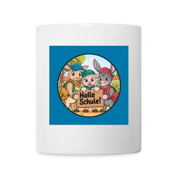 Einschulung Hallo Schule mit lustigen Tieren - Tasse - Weiß - Vorne