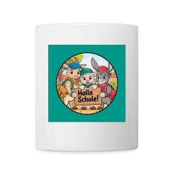 Einschulung Hallo Schule mit lustigen Tieren - Tasse - Weiß - Vorne