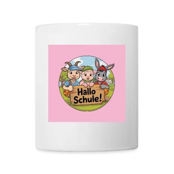 Einschulung Hallo Schule mit lustigen Tieren - Tasse - Weiß - Vorne