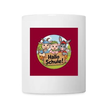 Einschulung Hallo Schule mit lustigen Tieren - Tasse - Weiß - Vorne