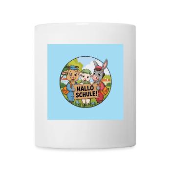 Einschulung Hallo Schule mit lustigen Tieren - Tasse - Weiß - Vorne