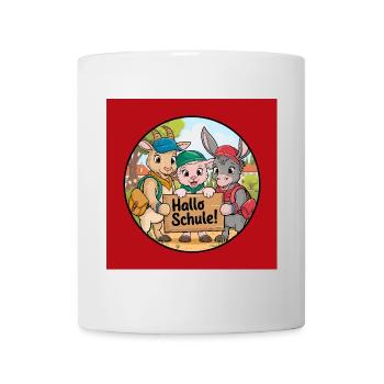 Einschulung Hallo Schule mit lustigen Tieren - Tasse - Weiß - Vorne