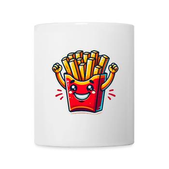 Happy Fries Cartoon Aufkleber - Tasse - Weiß - Vorne