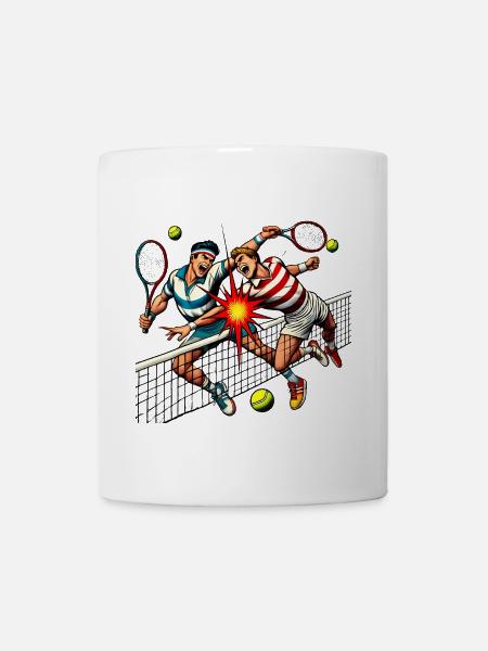 Retro Tennis Clash Cartoon Design - Tasse - Weiß