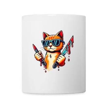 Chat Cool Avec Des Couteaux Pop Art Design - Mug blanc - blanc - Devant