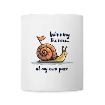 Snail with flag "Winning the race" - Mug - white - Front