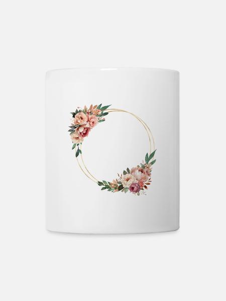 Rustikaler Blumen-Kranz, personalisierbar - Tasse - Weiß