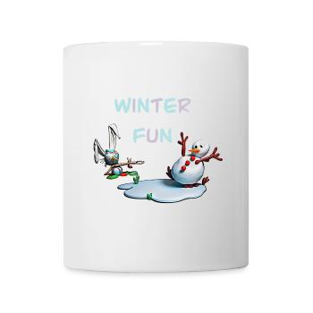 Winterspaß: Hase und Schneemann - Tasse - Weiß - Vorne