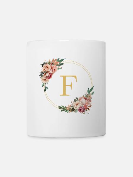 F Monogram, Couronne de fleurs, Personnalisable - Mug blanc - blanc