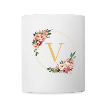 V Monogram, Flower Wreath, Personalizable - Mug - white - Front