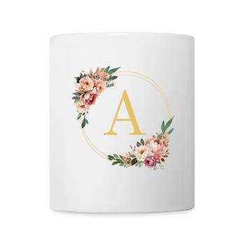 A Monogramm, Blumen-Kranz, personalisierbar - Tasse - Weiß - Vorne