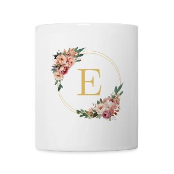 E Monogram, Flower Wreath, Personalizable - Mug - white - Front