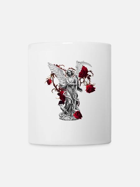 Engel Statue mit Sense und Rosen - Tasse - Weiß
