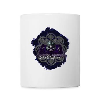 buchband aufgeschlagen, Menschenschädel, Ornamente - Tasse - Weiß - Vorne