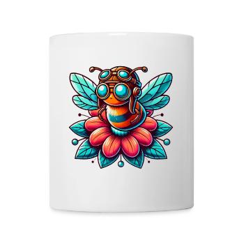 Cute Aviator Bee on Flower Design - Mug - white - Front