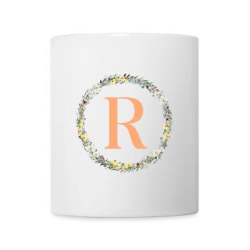 R Monogram, Couronne de fleurs, Personnalisable - Mug blanc - blanc - Devant