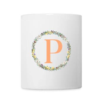 P Monogram, Couronne de fleurs, Personnalisable - Mug blanc - blanc - Devant