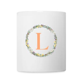 L Monogram, Flower Wreath, Personalizable - Mug - white - Front