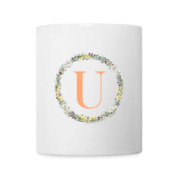 U Monogram, Couronne de fleurs, Personnalisable - Mug blanc - blanc - Devant
