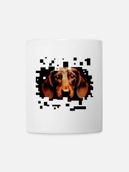 Teckel à poil dur pixelart - Mug blanc - blanc