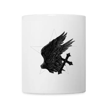 Feder Flügel seitlich, Pentagramme, Kreuze - Tasse - Weiß - Vorne
