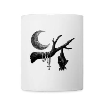 schwarz-weiß, flughund, Ast, Mondsichel - Tasse - Weiß - Vorne