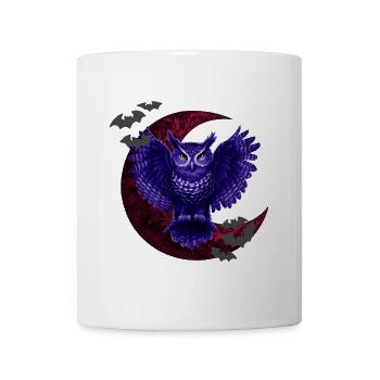 Nächtlicher Eulenflug auf roter Mondsilhouette - Tasse - Weiß - Vorne