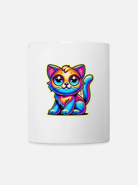 Neon Glow Crazy Katze Design - Tasse - Weiß