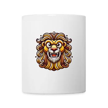 Heftiger Löwe Cartoon Aufkleber Design - Tasse - Weiß - Vorne