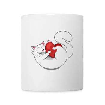 Chat mignon blanc coeur drôle ambiance amour  - Mug blanc - blanc - Devant