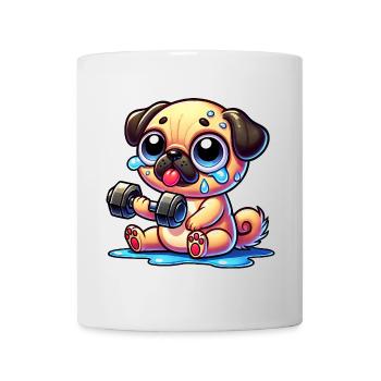 Pug with Dumbbell Funny Workout Cartoon Dog - Mug - white - Front