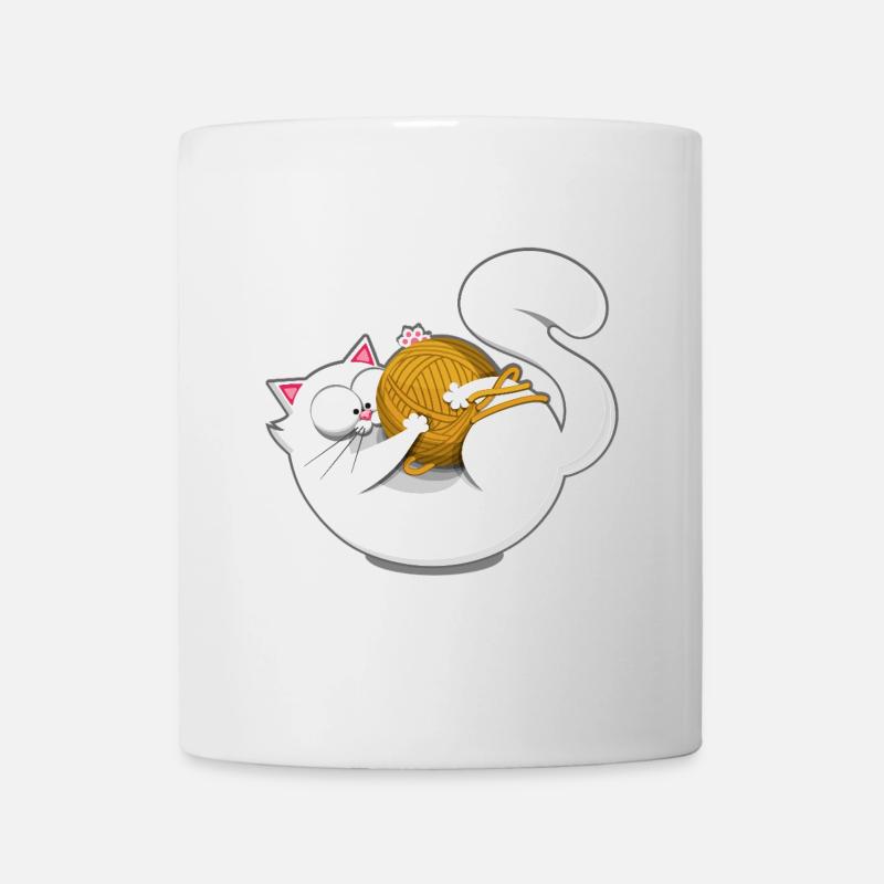 Cute Cat Humor Comic Cartoon Yarn Ball - Mug - white