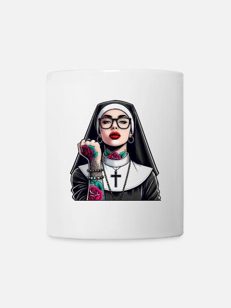 Nonne mit Tattoo - Tasse - Weiß