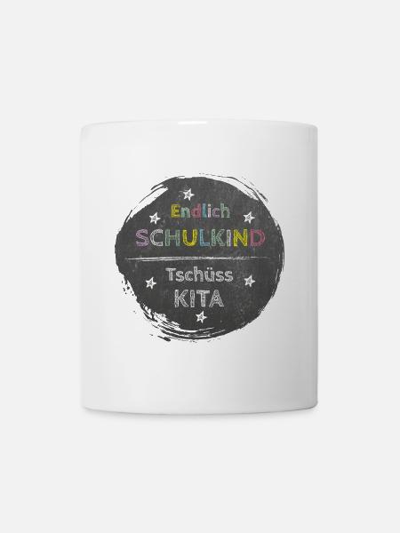 Endlich Schulkind - Tschüss Kita | Tafel Design - Tasse - Weiß