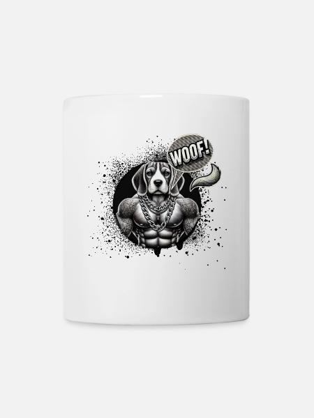 Tattoo-Mastiff mit Ketten WOOF - Tasse - Weiß