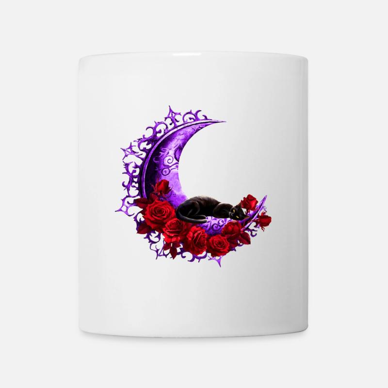 mondsichel, Katzen motiv, Rosenblüten - Tasse - Weiß