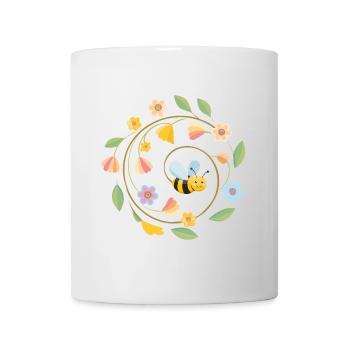 Verspielte Biene mit Sommerblumen - Tasse - Weiß - Vorne
