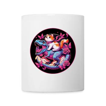 Little Cat Rides Dinosaur Dino - Mug - white - Front