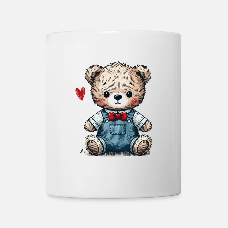 Vintage-Teddybär mit Latzhose - Tasse - Weiß