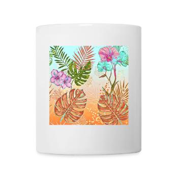 Monstera Tropisches Blumen und Blätter Muster - Tasse - Weiß - Vorne