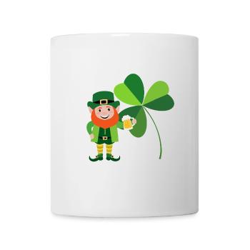 Leprechaun smiling in front of an Irish shamrock - Mug - white - Front