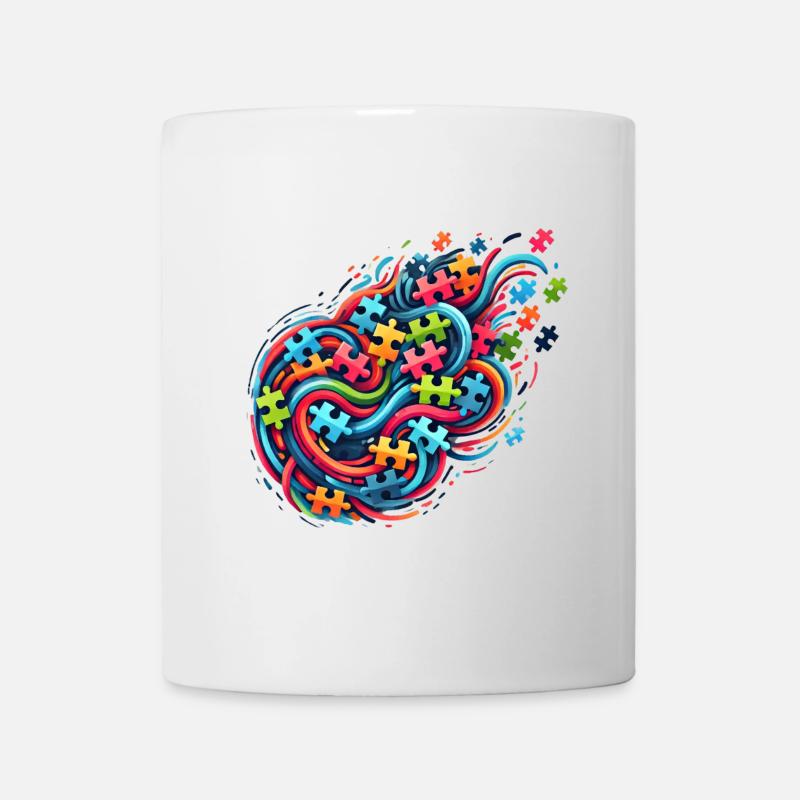 Farbenfrohes, von Puzzles inspiriertes Design - Tasse - Weiß