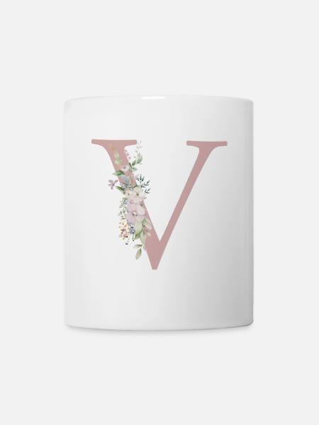 V Monogramm, Floral, personalisierbar - Mugg - vit