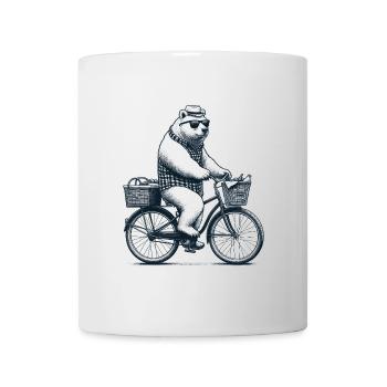 Fahrrad Drahtesel Bär Sonnenbrille Hut Geschenk - Tasse - Weiß - Vorne