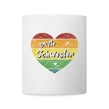 große Schwester Herz retro vintage - Tasse - Weiß - Vorne
