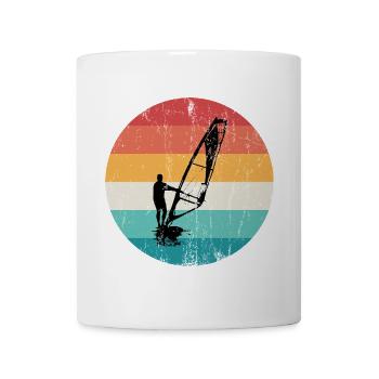 Silhouette rétro de windsurf sur rayures de coucher de soleil - Mug blanc - blanc - Devant